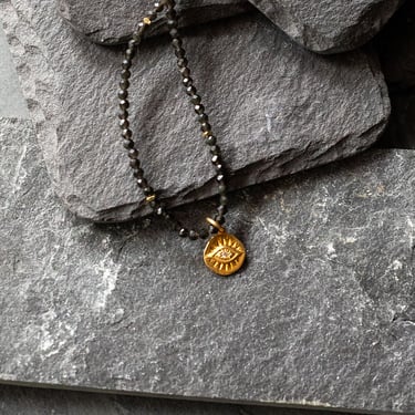 Skinny Obsidian Beaded Evil Eye Necklace
