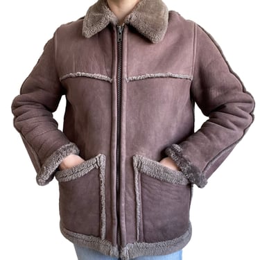 Vintage Womens Shearling Leather Brown Full Zip Western Ranchwear Jacket Sz M 