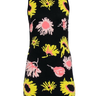 Moschino - Black, Pink, &amp; Yellow Floral Knit Bodycon Dress Sz 6