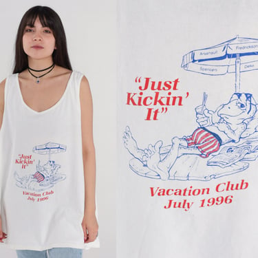 1996 Vacation Club Shirt 90s Just Kickin' It Frog Tank Top Retro Sleeveless Graphic Tee Tourist TShirt Vintage 1990s 2xl xxl 