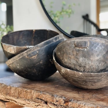 Large antique african wood etu milk bowl 