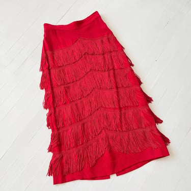 1960s Red Fringe Pencil Skirt 