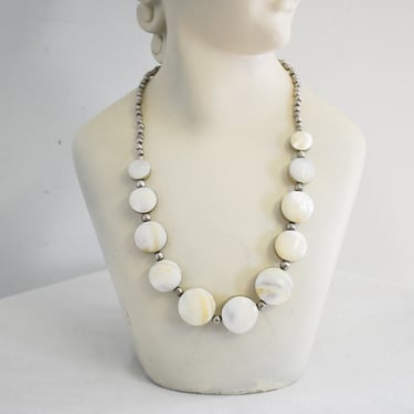 Vintage White Shell and Silver Bead Necklace 