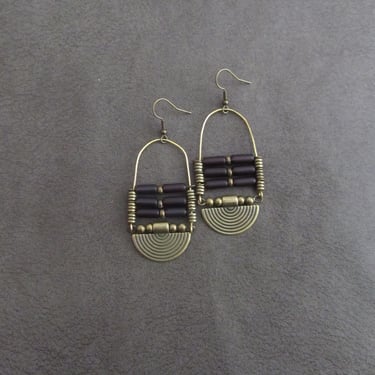 Purple sea glass earrings, chandelier earrings, statement earrings, bold earrings, etched metal earrings, tribal ethnic earrings, chic dark 