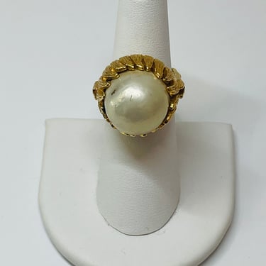 Adjustable Single Pearl Cocktail Ring
