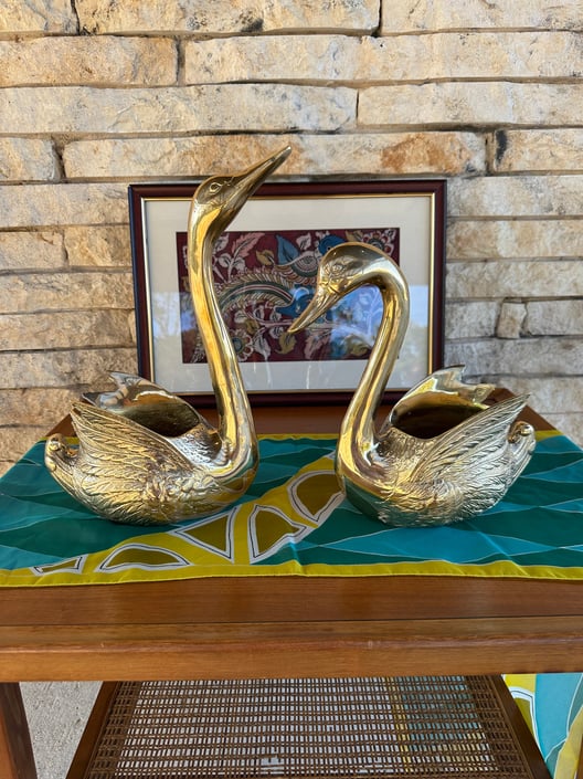 Online Vintage Brass Swan Planter 1950s Mid Century Decor