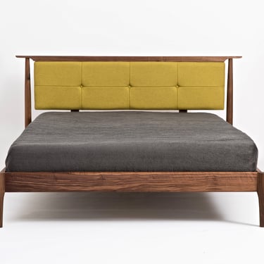 Mid Century Modern Platform Storage Bed | King Size Solid Wood upholstered headboard bed frame | Queen Full Twin | Bed No. 3 