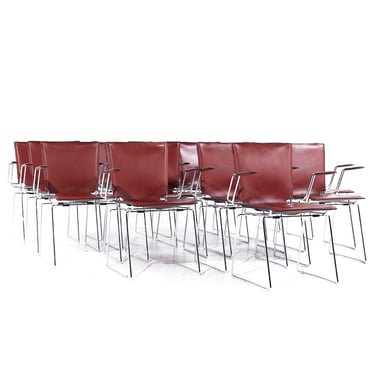 Hiroyuki Toyoda for ICF Mid Century Leather and Chrome Dining Chairs - Set of 16 - mcm 