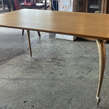 Beveled Table Top w Curved Brass Legs