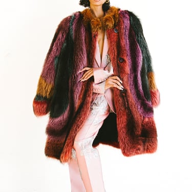 Multicolor Fox Fur Coat