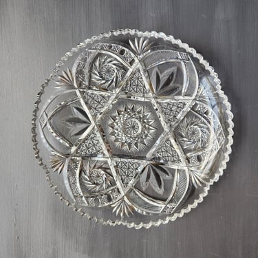 ABCG American Brilliant Cut Glass shallow bowl dish sawtooth edge 