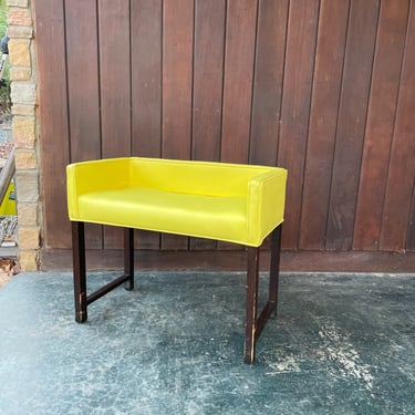 1960s Lemon Naugahyde Vanity Chair Stool Bench Vintage Mid-Century Modernist Yellow Seat #2 