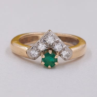 Emerald and Diamond Chevron Ring c1970