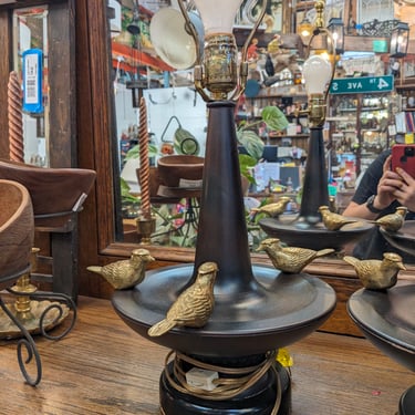 Pair of Black Vintage Lamps with Bronze Jays 9.5 x 23