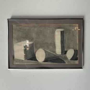 1980's Rebecca  Corrigall Still Life - Geometric Forms Oil Pastel On Paper Drawing, Framed 