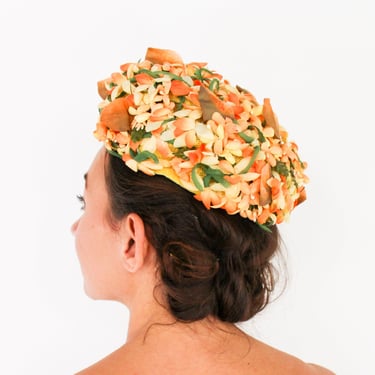 1960s Orange Flower Hat | 60s Orange Flower Bouquet Hat 
