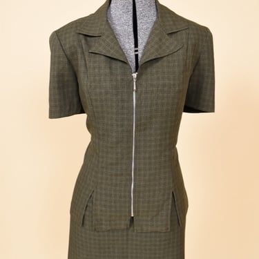 Olive Green 90s Plaid Mini Skirt Suit By DBY, M