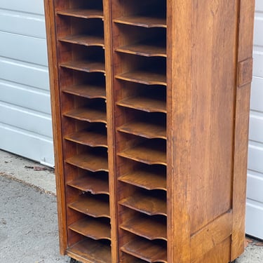 Free shipping within continental US - Vintage Mail Sorter Organizer Cabinet on Casters 