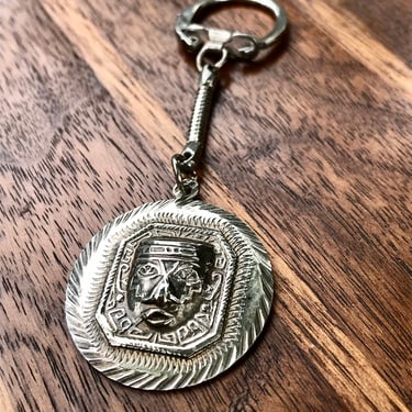 Vintage Sterling Taxco Keychain Mayan Aztec Warrior 925 Silver Mexico Retro 1970s Mens Fashion 