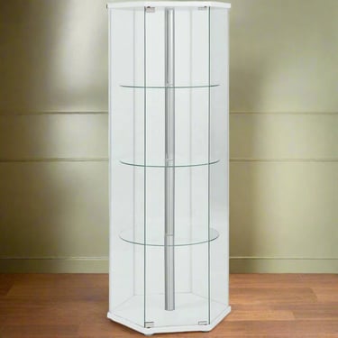 4-shelf Hexagon Shaped Curio Cabinet Bookcase White and Clear FFE258-78