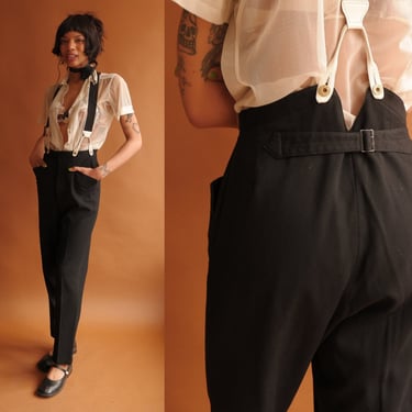 Vintage 80's 90's Black Suspender Pants / 1980's Overall