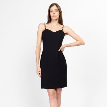 Small 90s Black Jeweled Chain Strap Mini Dress Size 6 | Vintage Ann Taylor Sleeveless Cocktail Party Dress 