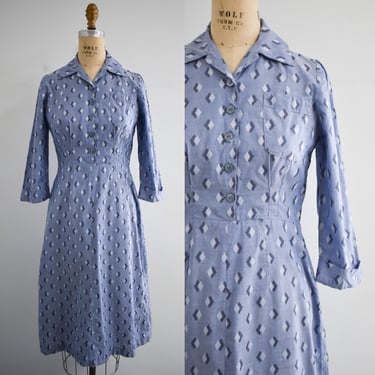 1940s/50s Blue Chambray Shirtwaist Dress 