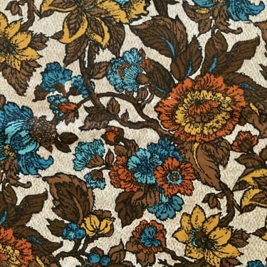60's/70's MCM Fabric-Screenprint on Cotton Sunflower Pattern | Turquoise | Orange | Yellow (Los Angeles) 