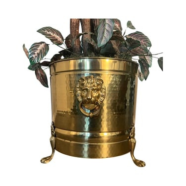 Vintage mid century modern regency brass footed lion head planter Bristol brass 
