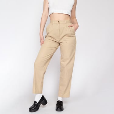 Small 80s Khaki High Waisted Trousers 27