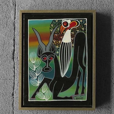 Saidi Nakoko, African Tingatinga School Painting, Oil on Canvas, 1970s, Framed 