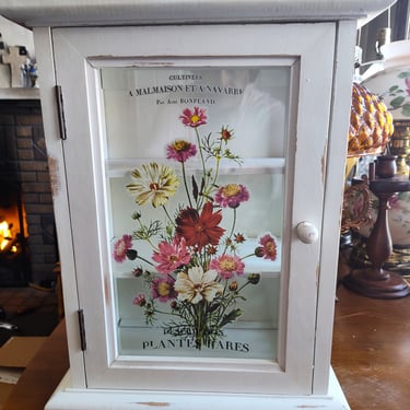 VINTAGE Charm Floral Design Motif Storage Solution Rustic Farmhouse Cabinet Shabby Chic Upcycled Small cabinet with repurposed floral design 