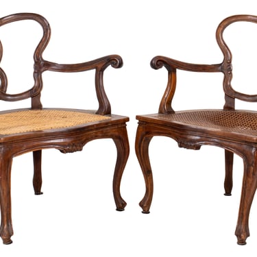Venetian Rococo Style Walnut Low Armchairs, Pair