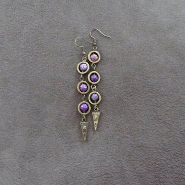 Imperial jasper and bronze dangle earrings, purple 
