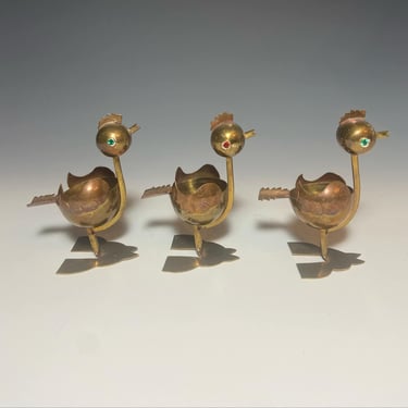 Set of Three Brass Birds ashtray, Mexico 1960s 