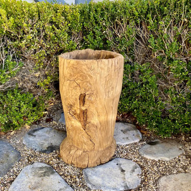 Vintage Solid Wood Tree Stump Planter 