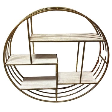 Mid-century Style 4-Tier Round Brass Colored Wall Hanging Shelf 