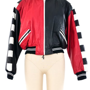 Colorblock Leather Bomber Jacket