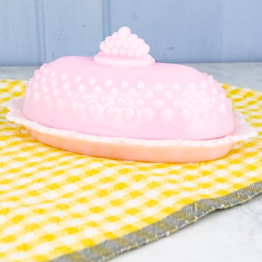 Pink Milk Glass Hobnail Butter Dish