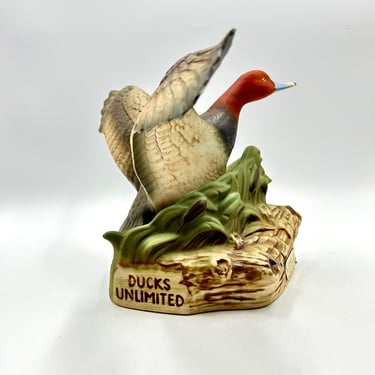 1986 Vintage “Red headed Duck” Jim Beam Ducks Unlimited Bourbon Whiskey Decanter, No. 12, Regal China Collectible Bottle, Retro Bar, Barware 