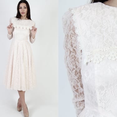 Cute 80s Light Pink Garden Bridal Dress, Lace Sailor Collar Party Full Skirt Maxi 