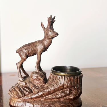 Antique French Carved Deer Match Holder
