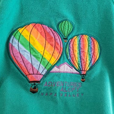 Vintage 70s,80s Napa Valley Rainbow Hot Air Balloon Applique Sweatshirt  M  USA Made 