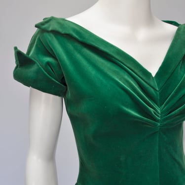 vintage 1940s green velvet holiday party dress M 