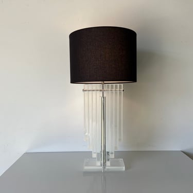 70's Karl Springer - Style Architectural Lucite Table Lamp 
