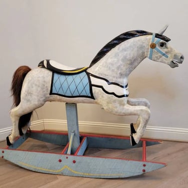Antique American Dapple Jumper Track Carousel Rocking Horse, Charles W Dare Attributed, Early 20th Century, Carnival Folk Art 