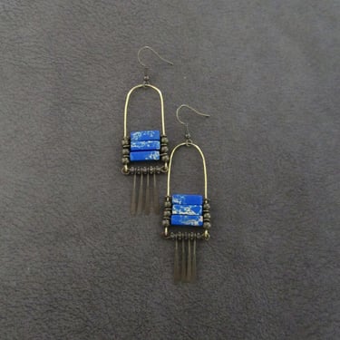 Blue tribal chandelier earrings 