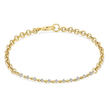 Micro Chain Bracelet with Eclat Diamonds - 18K Yellow Gold