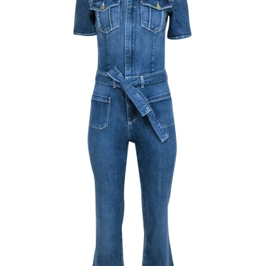 Frame - Blue Denim Short Sleeve Belted Jumpsuit Sz XS