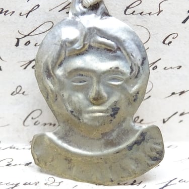 Antique Spanish 1800's Silver Wash Girls Head Ex Voto, Spanish Votive Amulet, Jaen Cathedral Spain, Vintage Religious Pendant 